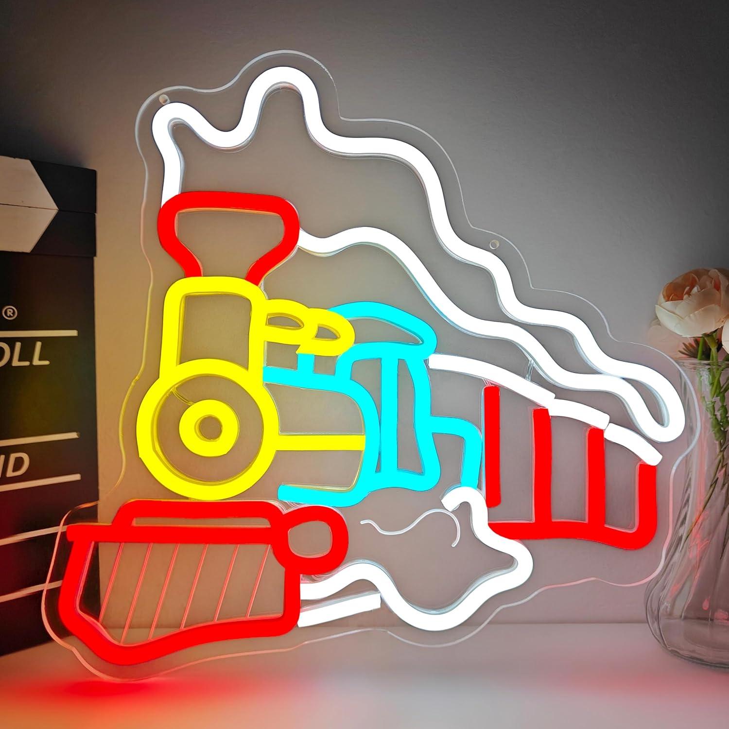 Party Games Steam Free - Neonowy znak pociągu parowego, ściemnialne światło